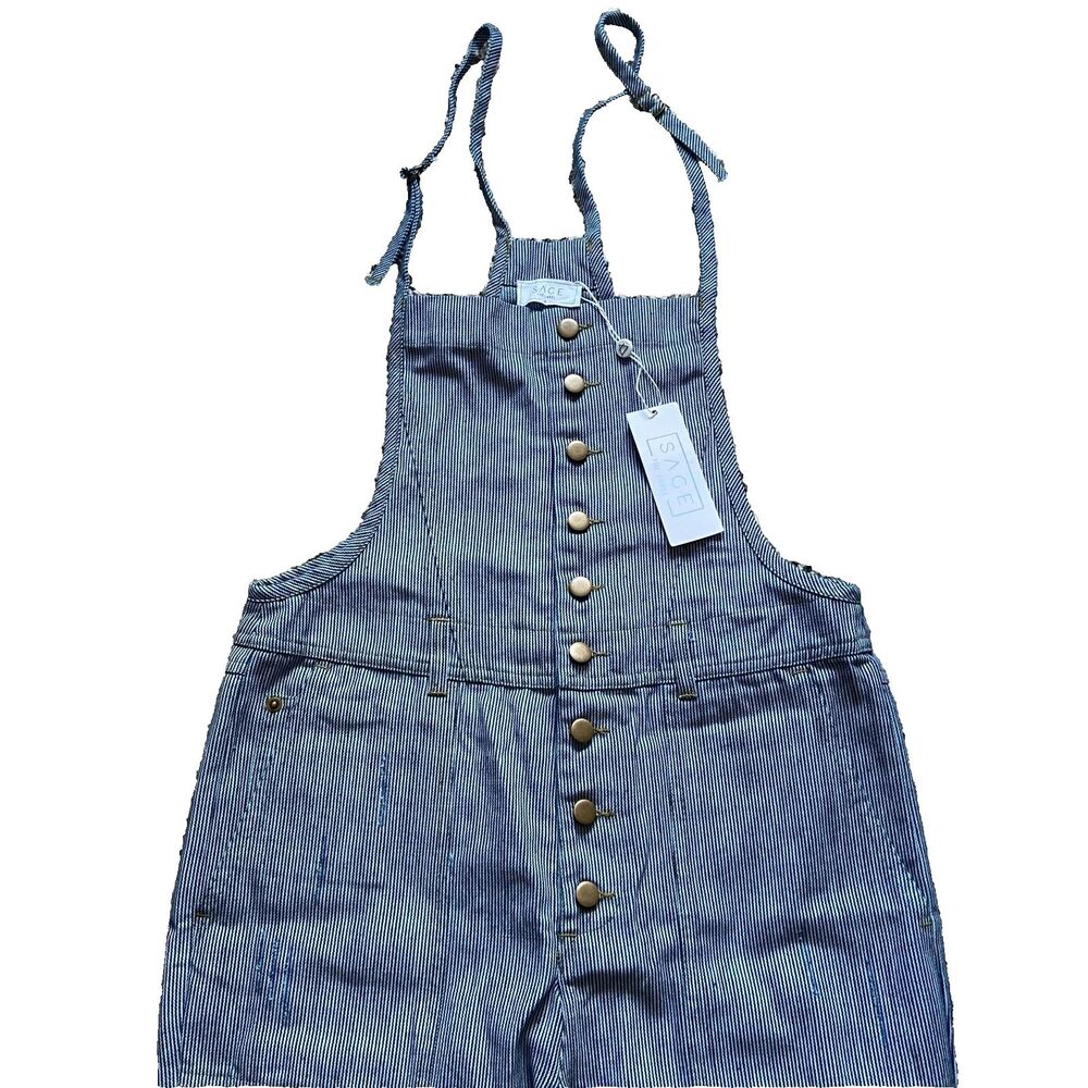NWT Anthropologie x Sage the Label Mood Ring Striped Denim Overalls Womens Small - Picture 8 of 10